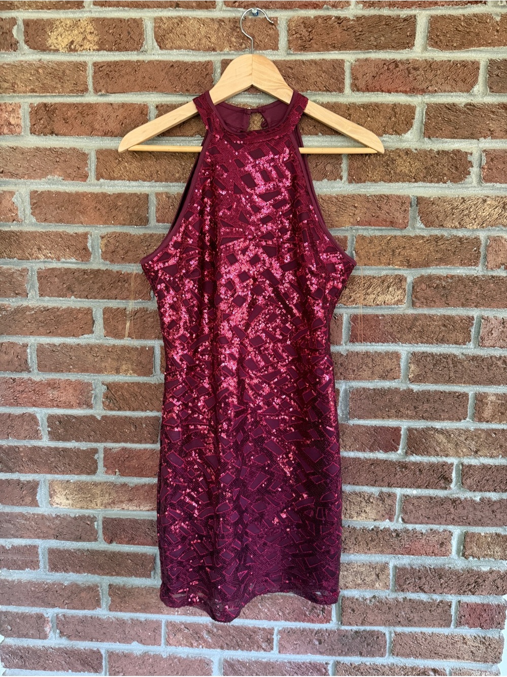 Sequin Halter Mini Dress in Deep Wine. Windsor Size Medium.